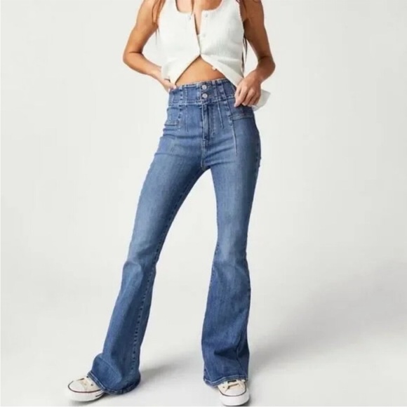 Free People Denim - We The Free FP Jayde High Rise Flare Jeans Women Sz 25 Sunburst Blue